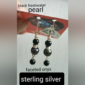 Sterling Silver With Onyx And Pearl Earrings